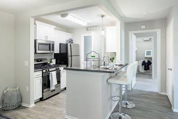 Kitchen with stainless-steel appliances